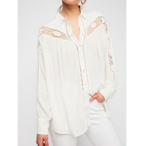 Free People Tops - free people katie bird white lace tunic blouse (L)